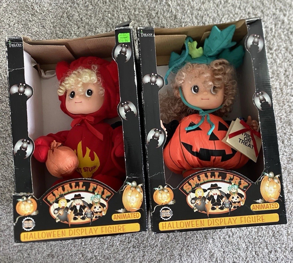 Lot Of 2 Vtg 90s TELCO MOTION-ette SMALL FRY Halloween figures Pumpkin Lil Devil