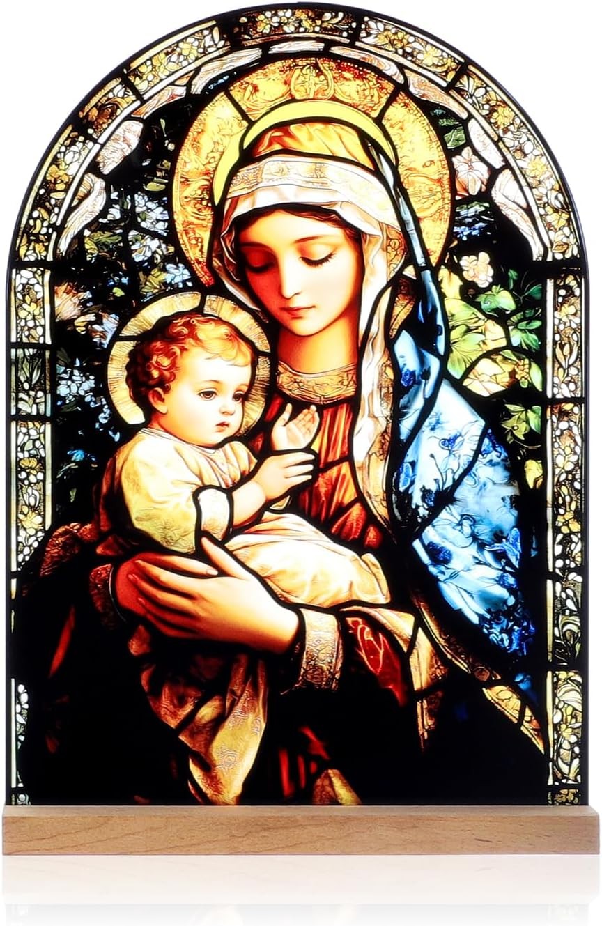 Catholic Madonna Child Acrylic Statue Virgin Mary Jesus Home Altar Decor