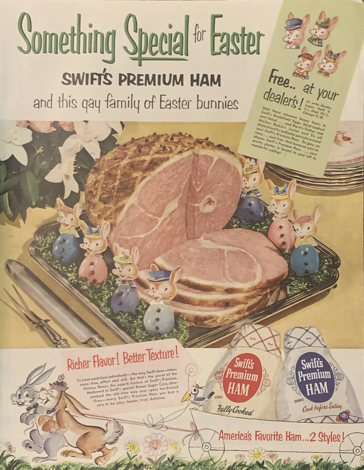 1952 Swifts Premium Ham - Gay Family Of Easter Bunnies VTG 1950s PRINT AD