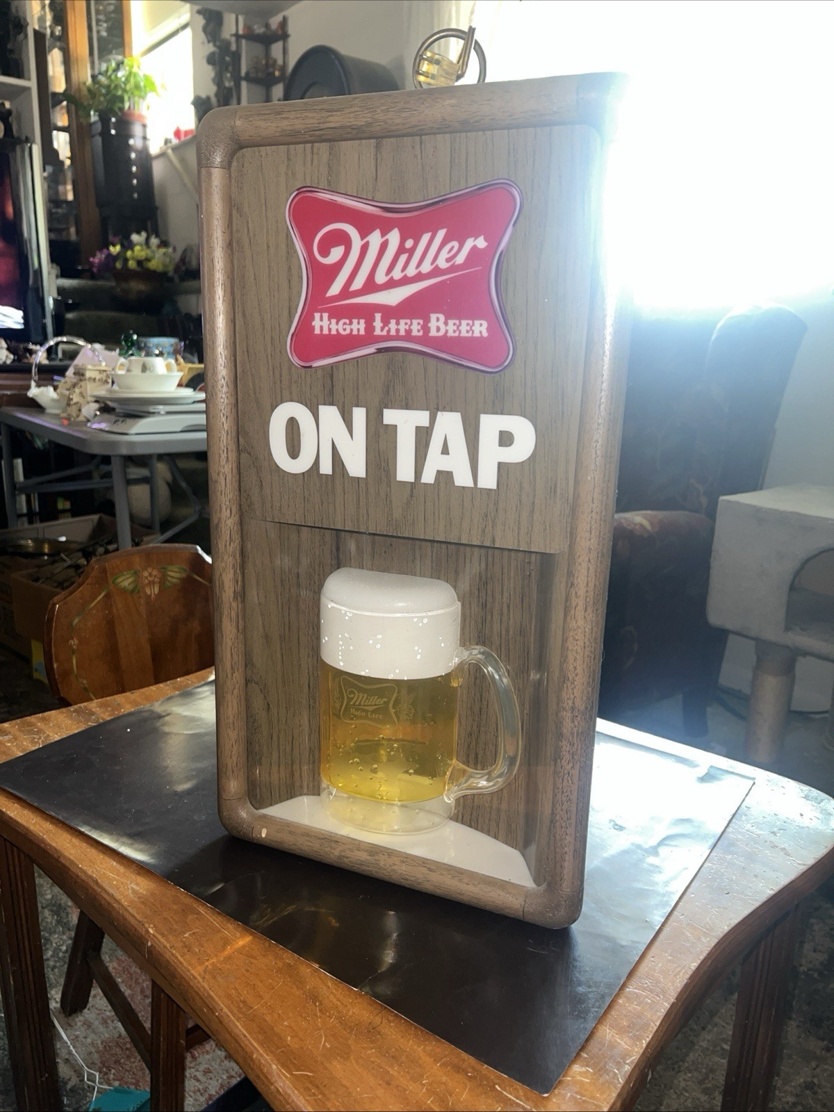 Vintage 1980s Miller High Life Beer On Tap Hanging Rotating Lighted Motion Sign