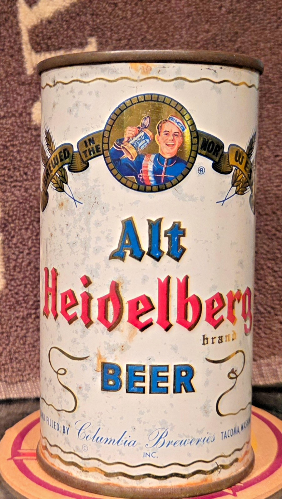 1952 ALT HEIDELBERG FLAT TOP BEER CAN COLUMBIA BREWERIES TACOMA WASHINGTON EMPTY