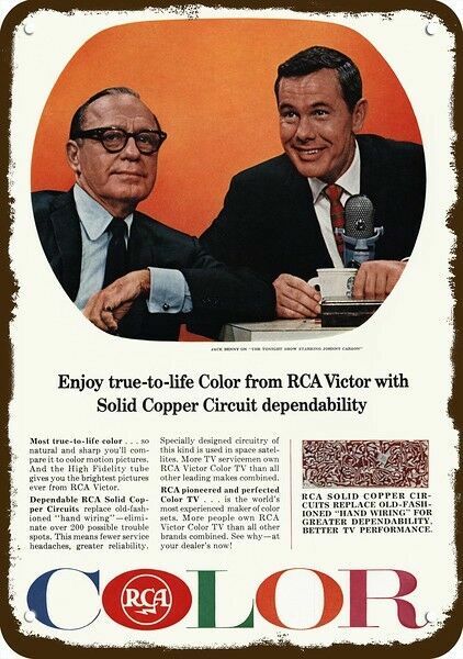 1965 Johnny Carson Jack Benny Tonight Show & RCA DECORATIVE REPLICA METAL SIGN