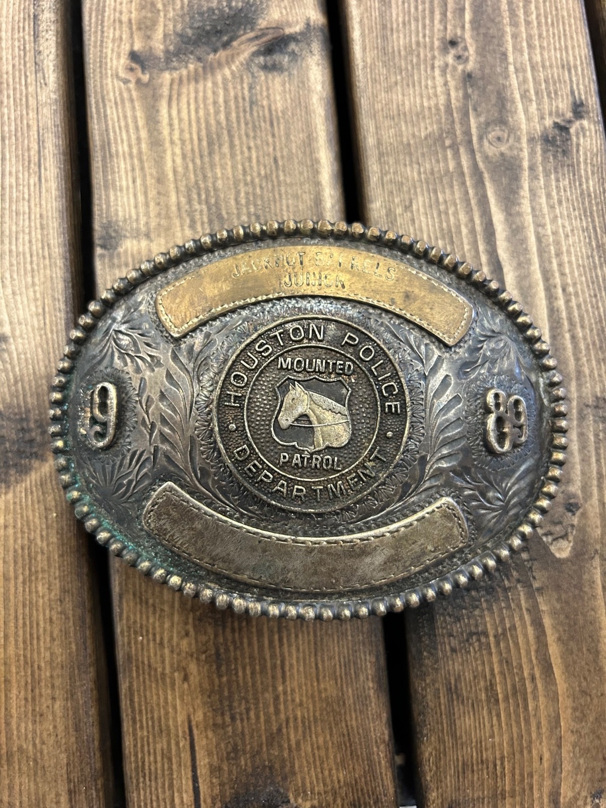 vintage Houston Police Department mounted patrol 1989 belt buckle