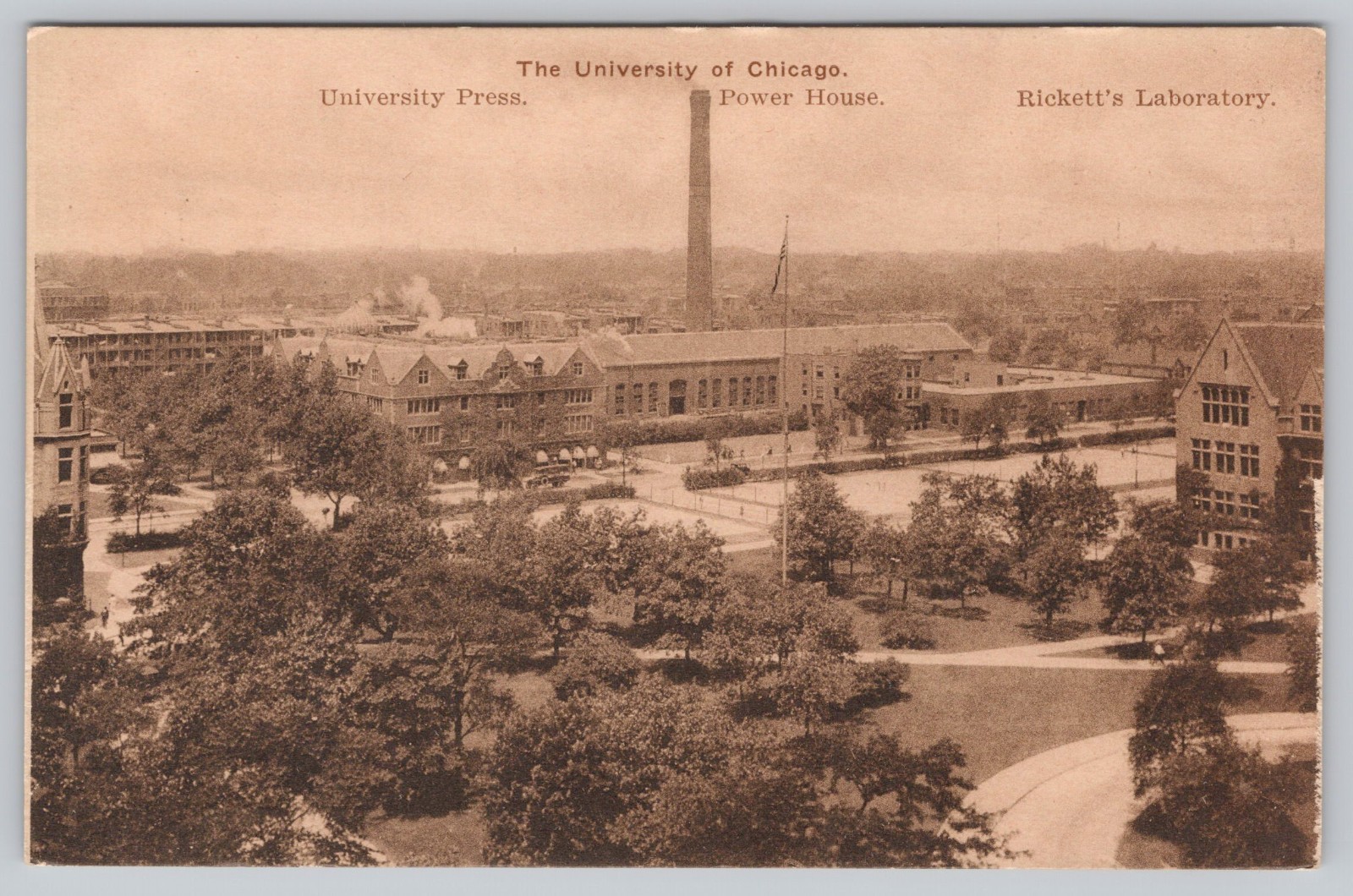 University of Chicago Campus Postcard, Press, Power House & Rickett's Laboratory