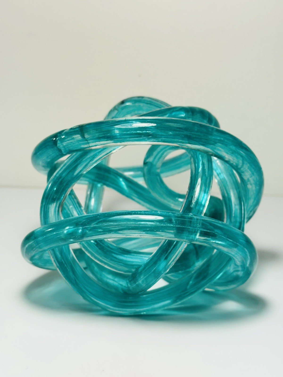 Vintage Murano Style Turquoise Transparent Glass Blown Knot Sphere Sculpture 7” Vintage Murano Style Turquoise Transparent Glass Blown Knot Sphere Sculpture 7”