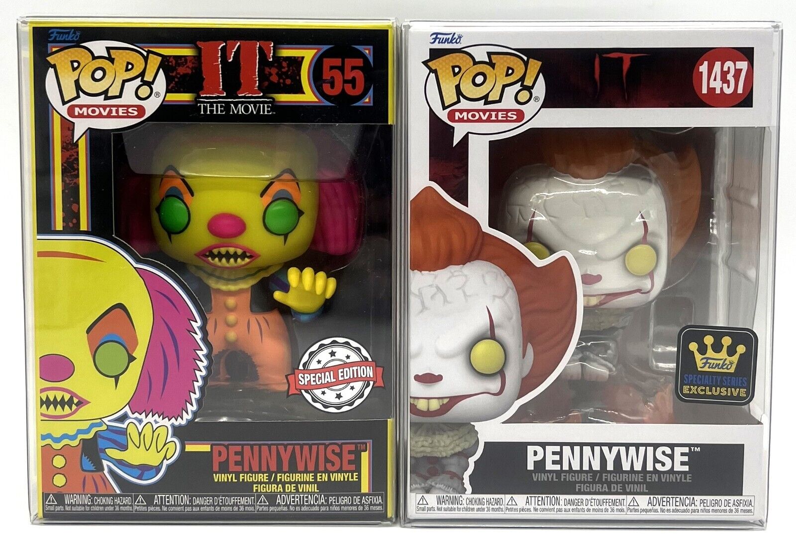 Funko Pop Movies It Pennywise Blacklight SE #55 & Pennywise SSE #1437 Set of 2