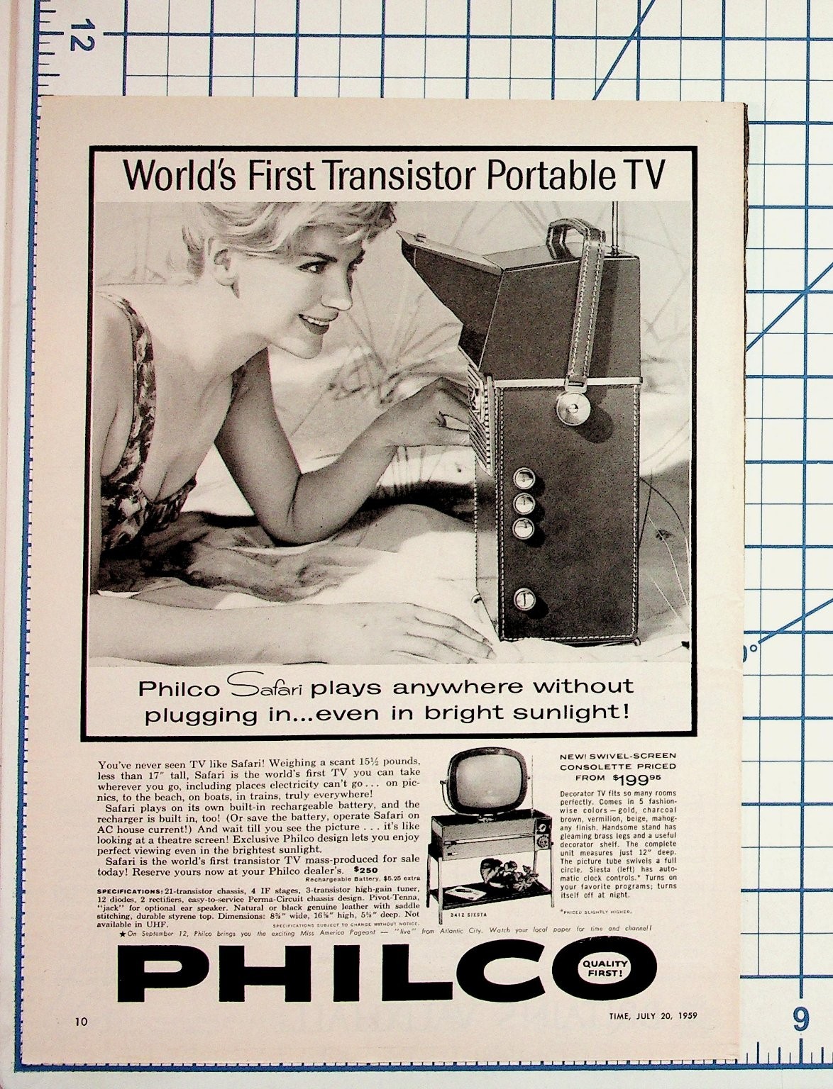 1959 Philco Safari Portable Transistor TV Magazine Ad Vintage Ephemera 1959 Philco Safari Portable Transistor TV Magazine Ad Vintage Ephemera