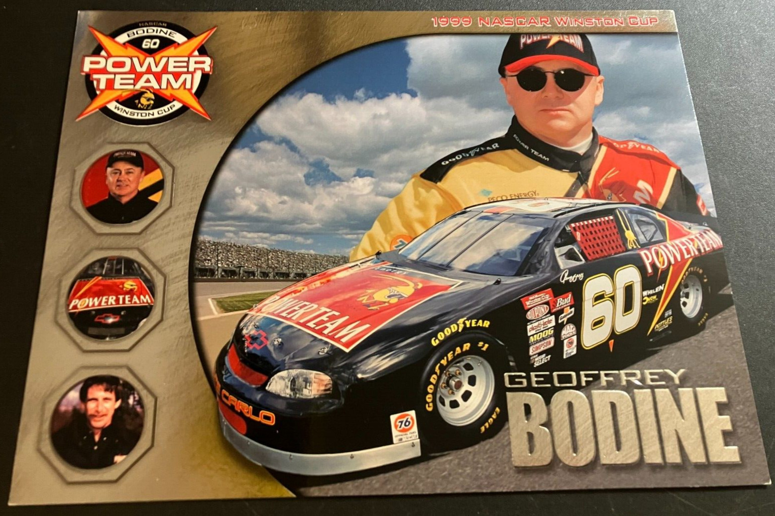 CHROME EMBOSSED 1999 Geoff Bodine #60 Power Team Chevy - NASCAR Hero Card