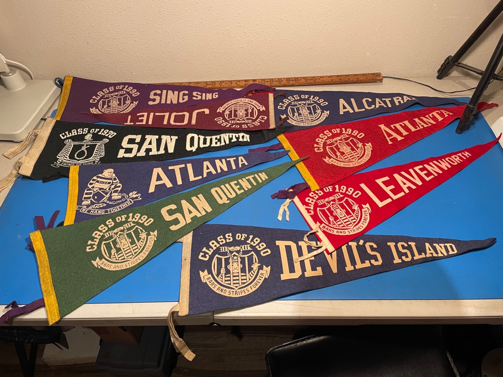 vintage souvenir prison felt pennants lot of 9 Alcatraz, Joliet, Sing Sing etc vintage souvenir prison felt pennants lot of 9 Alcatraz, Joliet, Sing Sing etc
