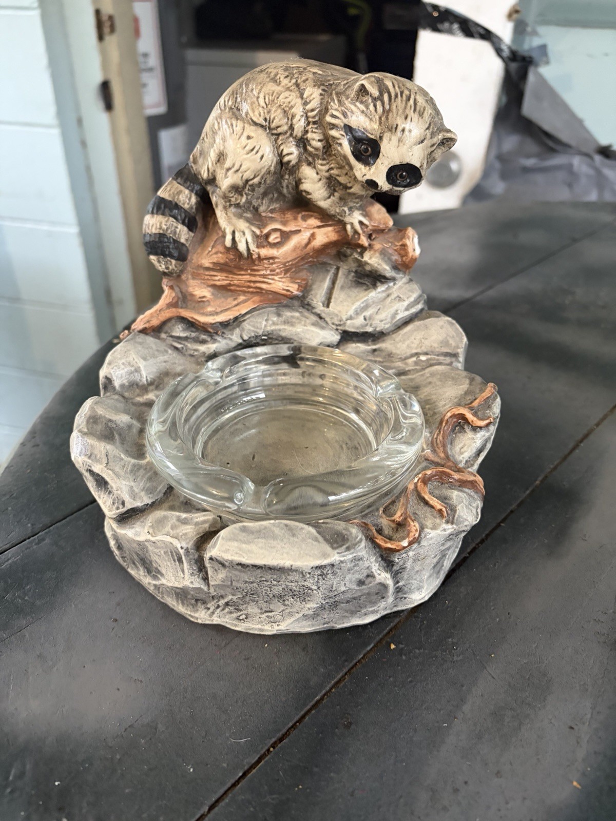Vintage 1972 Continental Studios Ashtray Coin Holder Raccoon