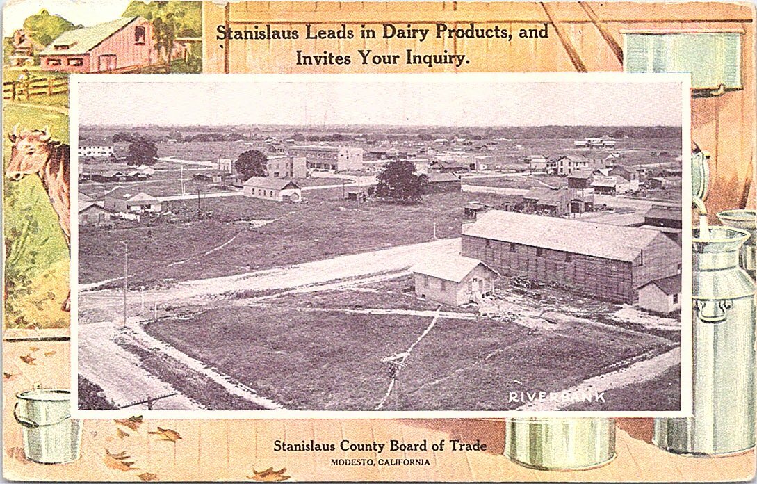 Lithograph Modesto CA Town View Stanislaus Dairy Advertising early 1900s