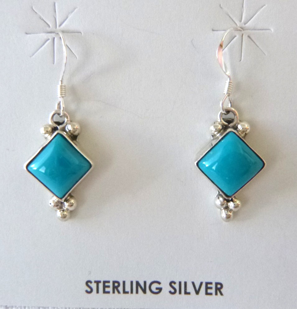 NWT  Navajo Sharon McCarthy  Kingman Turquoise Drop Earrings 925 Sterling Silver