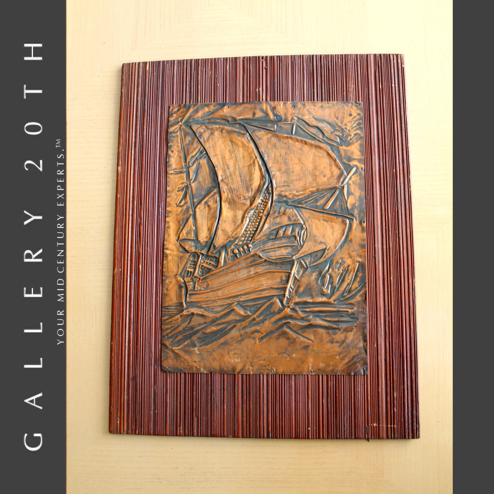 NICE VTG HAND HAMMERED SHIP COPPER ORIG WALL ART 50'S 60'S MID CENTURY MODERN
