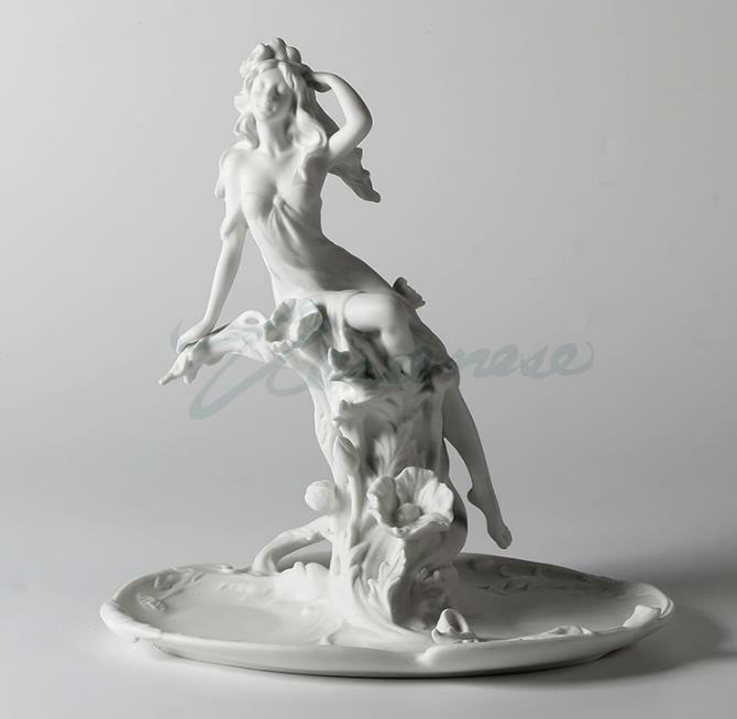Modern Art Sculpture Handmade White Ceramics Young Girl Small Dish Flower Statue