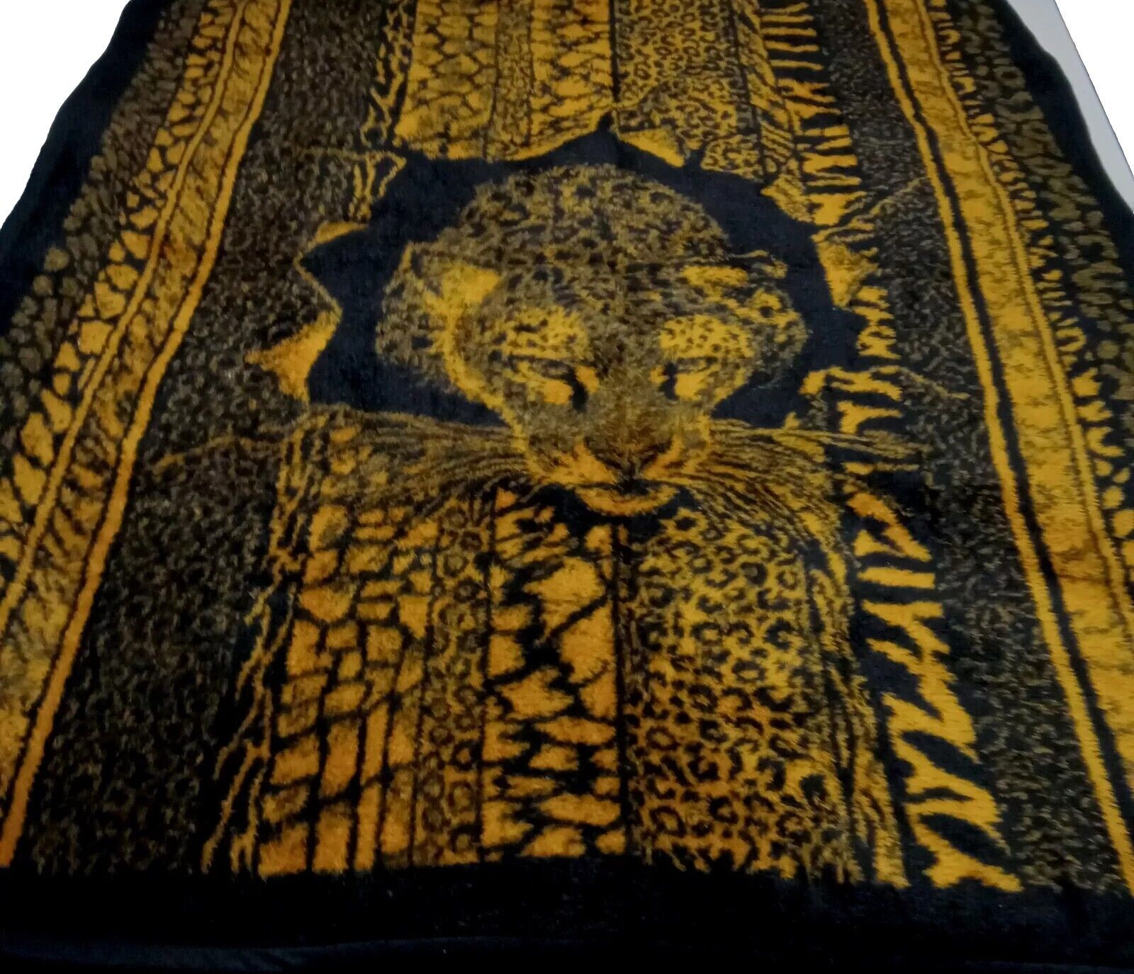 Vintage SAN MARCOS THROW-FRAZADA Blanket LEOPARD BIG CAT 50x60 Cheetah Nice