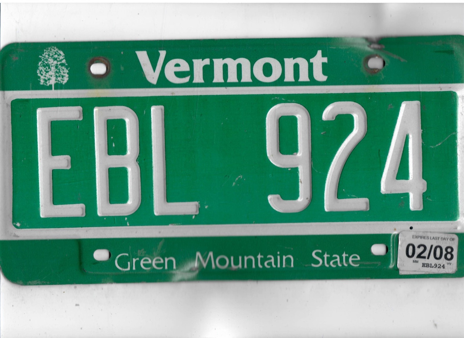 VERMONT passenger 2008 license plate 