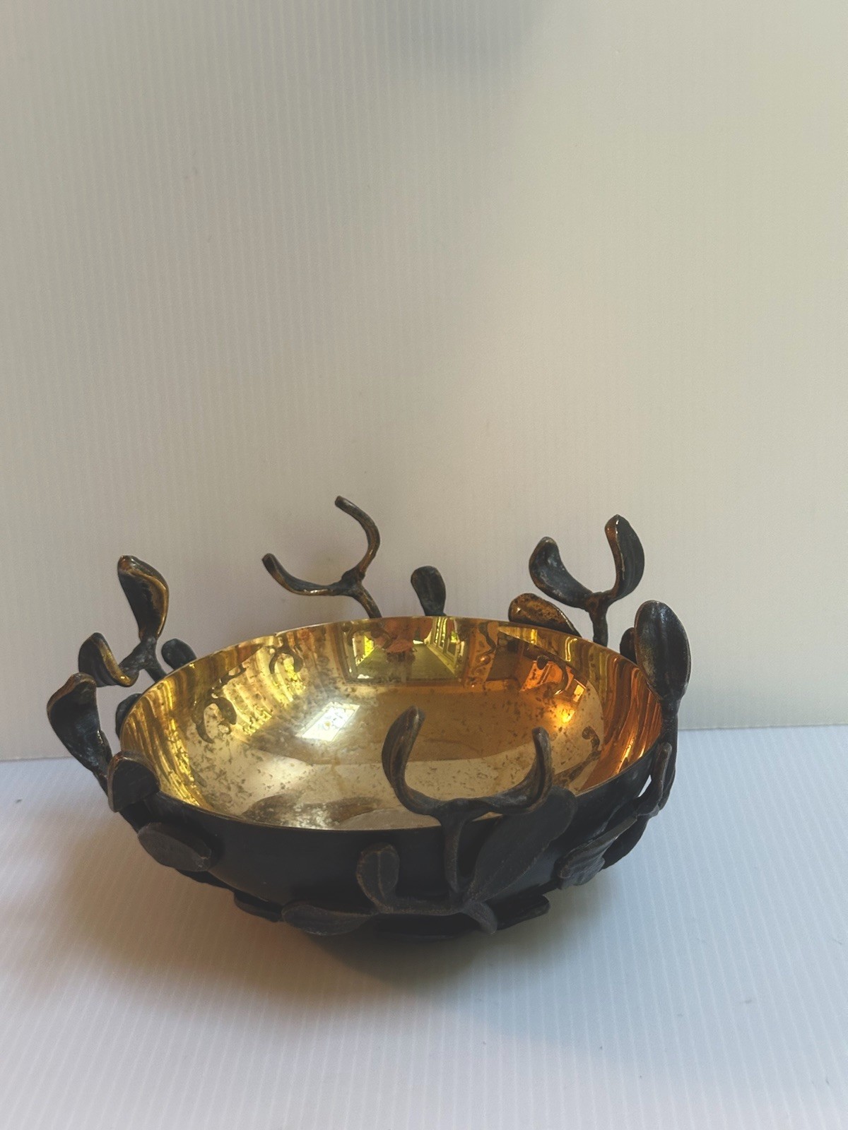 L’OBJET RARE 6” NEST BOWL HEAVY BRASS SILVER GOLD PLATE LEAF DESIGN READ