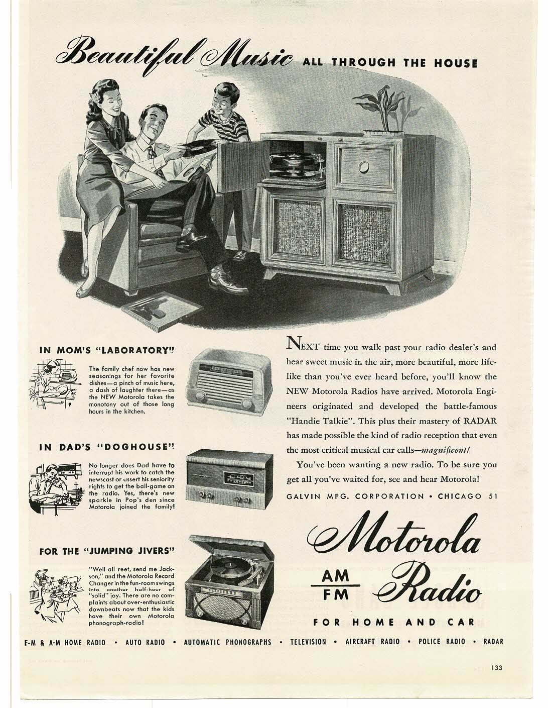 1945 Motorola Radio Phonograph Record Changer Vintage Print Ad