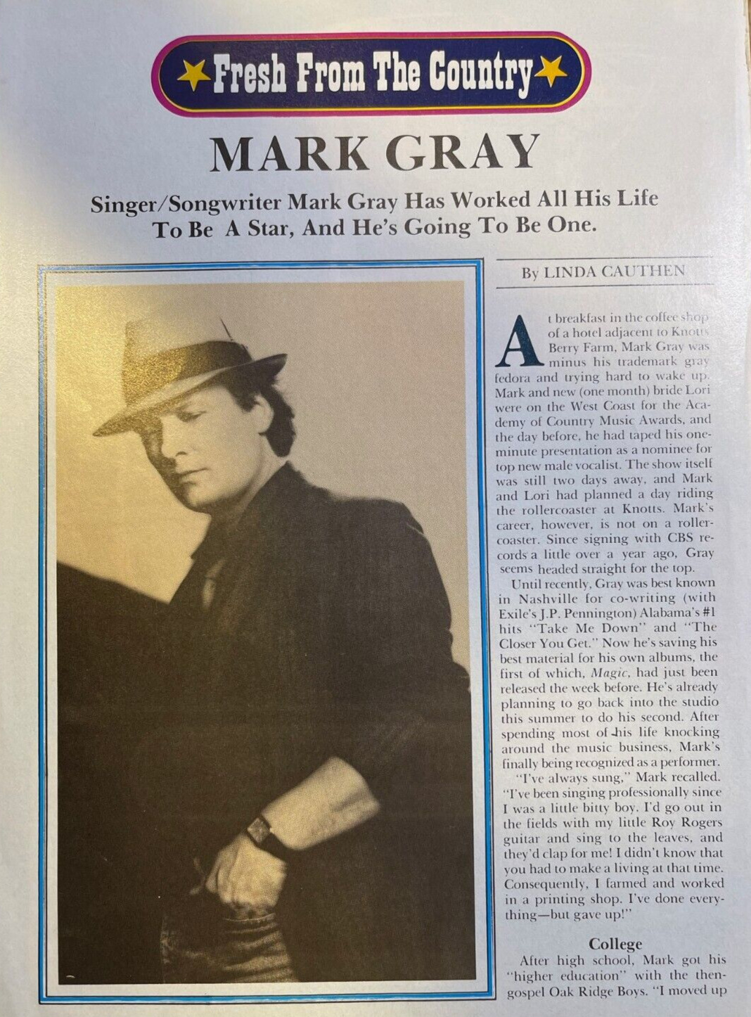1984 Mark Gray Country Singer & Songwriter