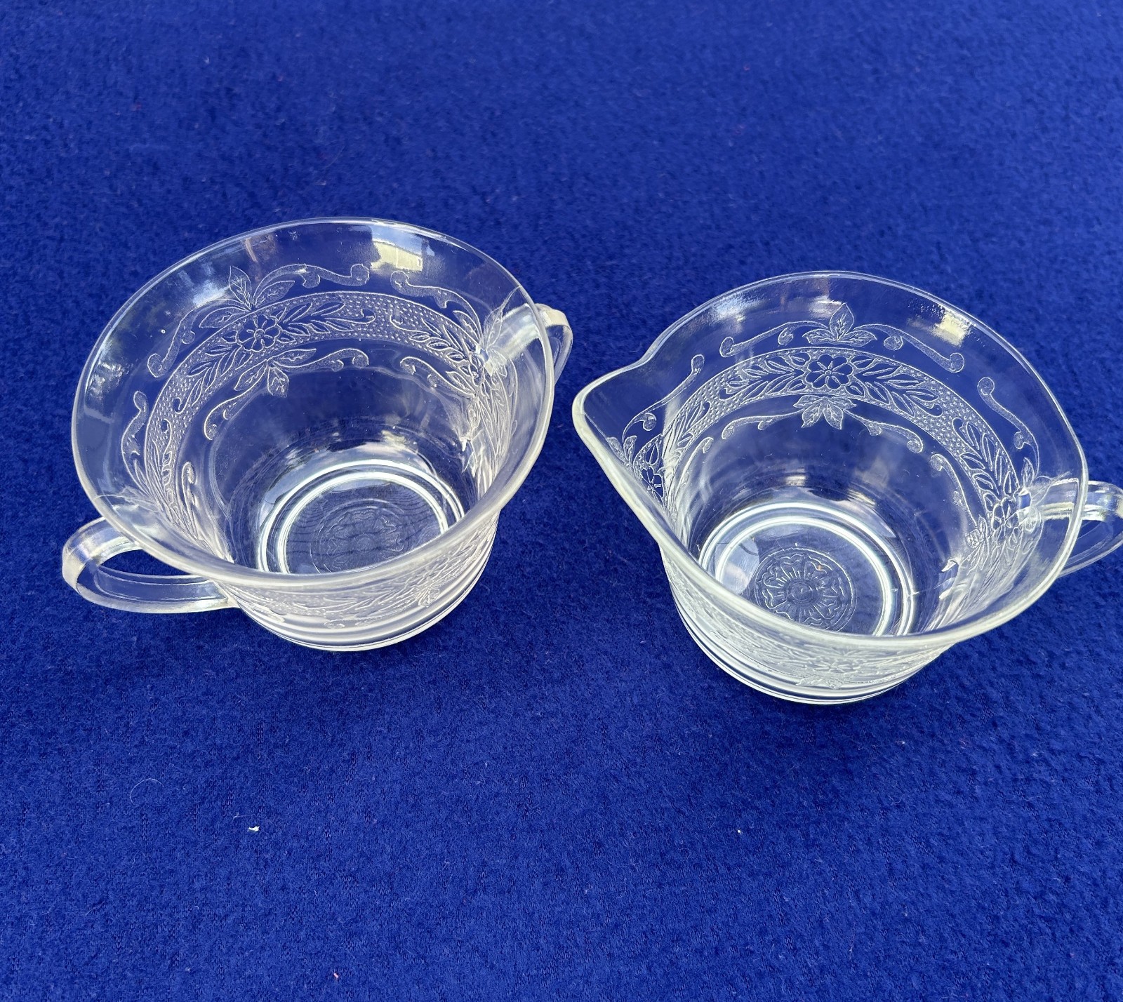 MacBeth Evans Stippled Rose Band 'S Pattern' clear sugar & creamer Depression