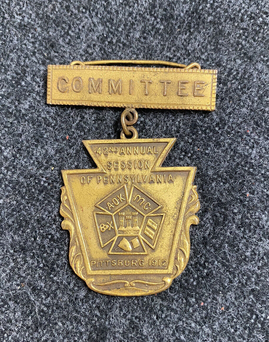 RARE Vtg Masonic Pin Pittsburg 1912 Committee 42nd Annual Session Pittsburgh Pa