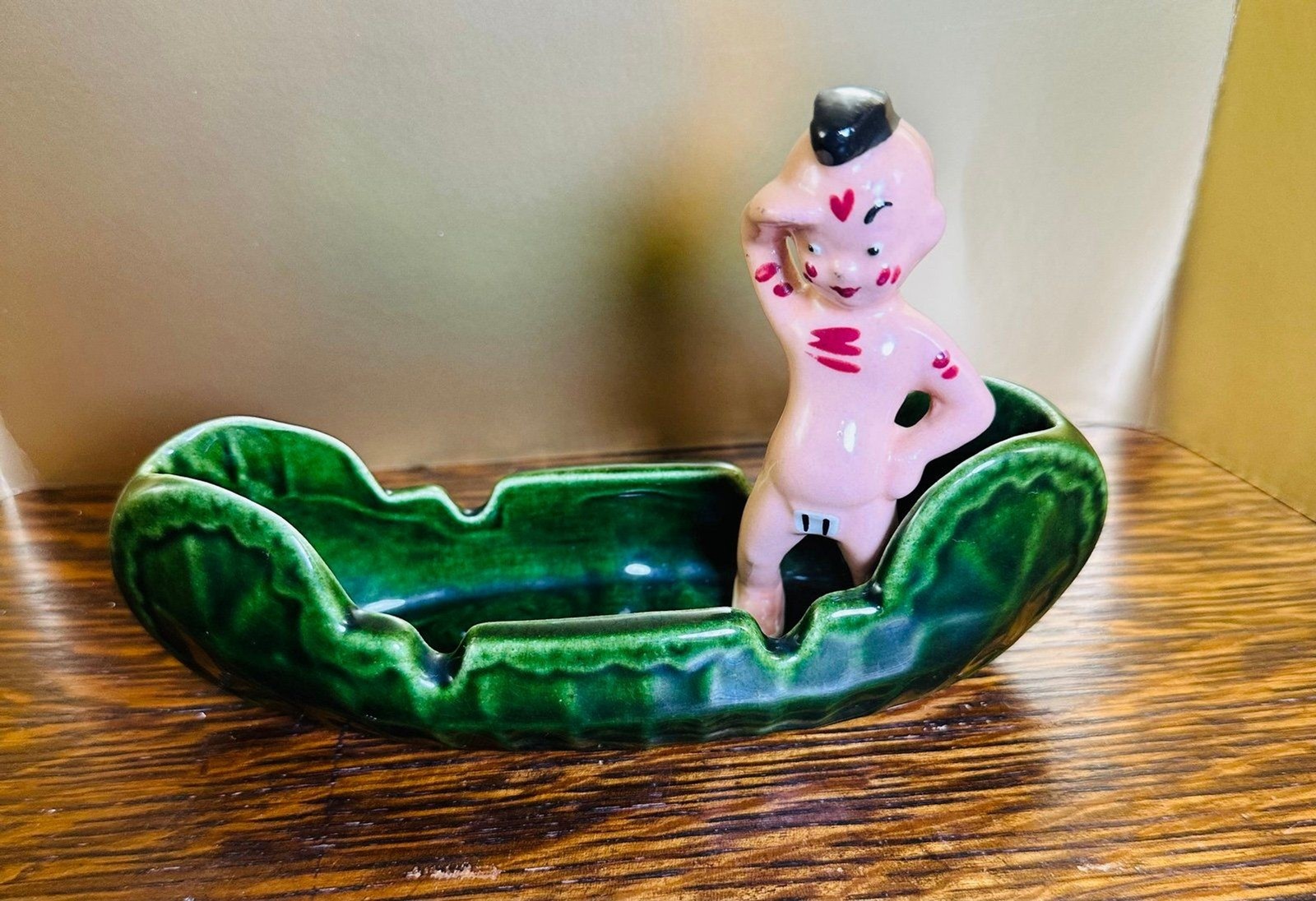 Vintage 1950s Gilner Pottery Happy Cannibal Canoe Planter Ashtray Kitschy MCM