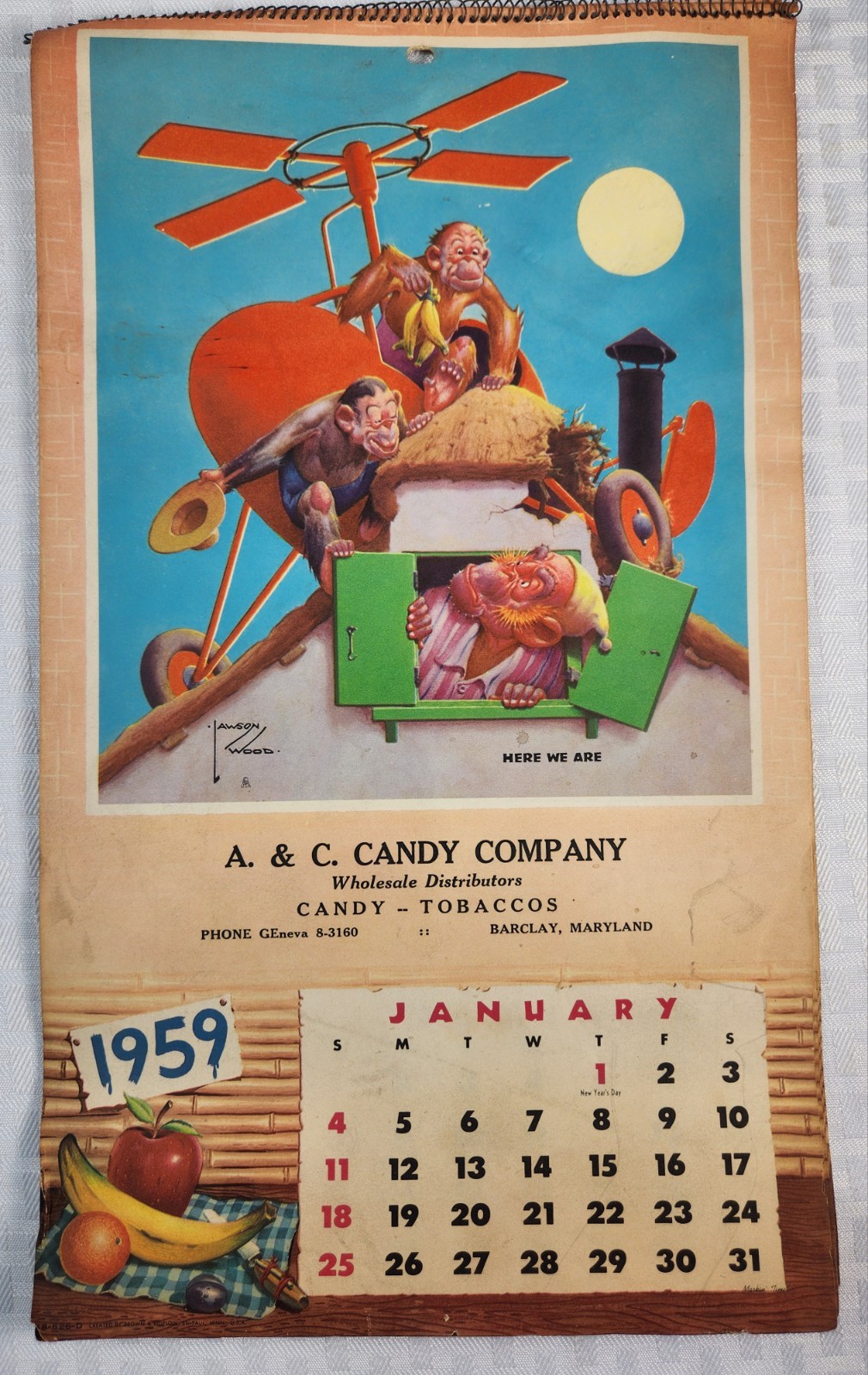 Vintage 1959 Lawson Wood Monkey's Calendar Art Spiral Bound 12 Month Monkey Art Vintage 1959 Lawson Wood Monkey's Calendar Art Spiral Bound 12 Month Monkey Art