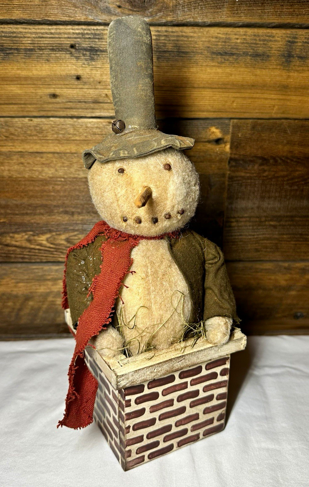 Vtg Arnett’s Country Store Primitive Snowman Chimney Folk Art Doll Figurine 14”