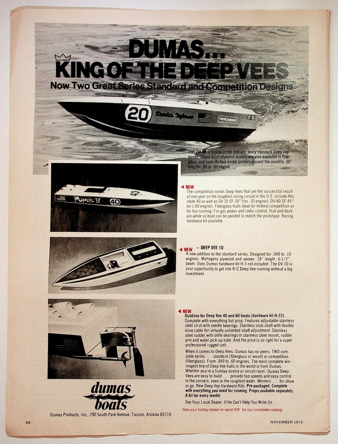 Dumas Boats 1975 Print Advertisement Deep Vee RC Model Boats 8x11 Dumas Boats 1975 Print Advertisement Deep Vee RC Model Boats 8x11