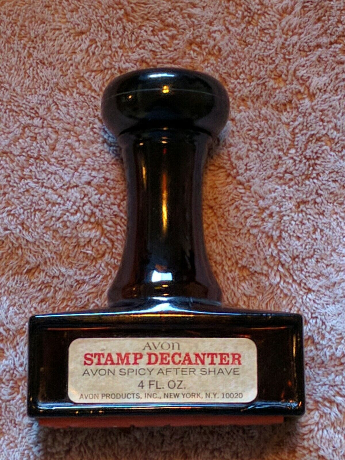 Vintage 5” Avon ”PAID” Stamp Cologne Bottle Empty bottle decanter rubber stamp 