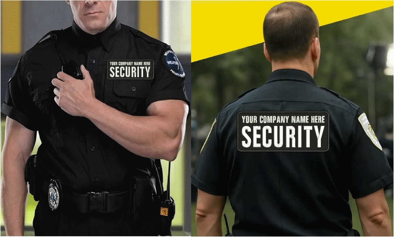 Custom security Embroidery Patch  4x10 And 2x5 Hook On Back White On Black