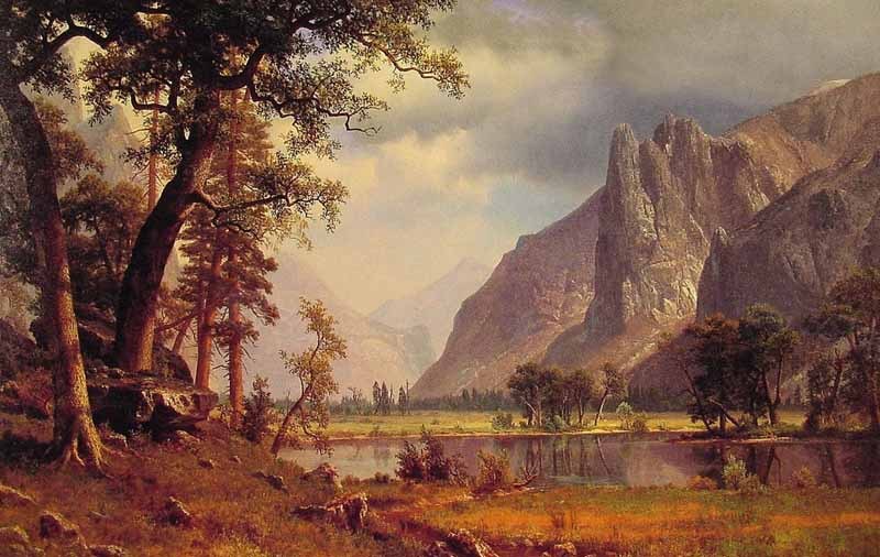 Excellent Oil painting landscape Yosemite Valley Yellowstone Park canvas 36\