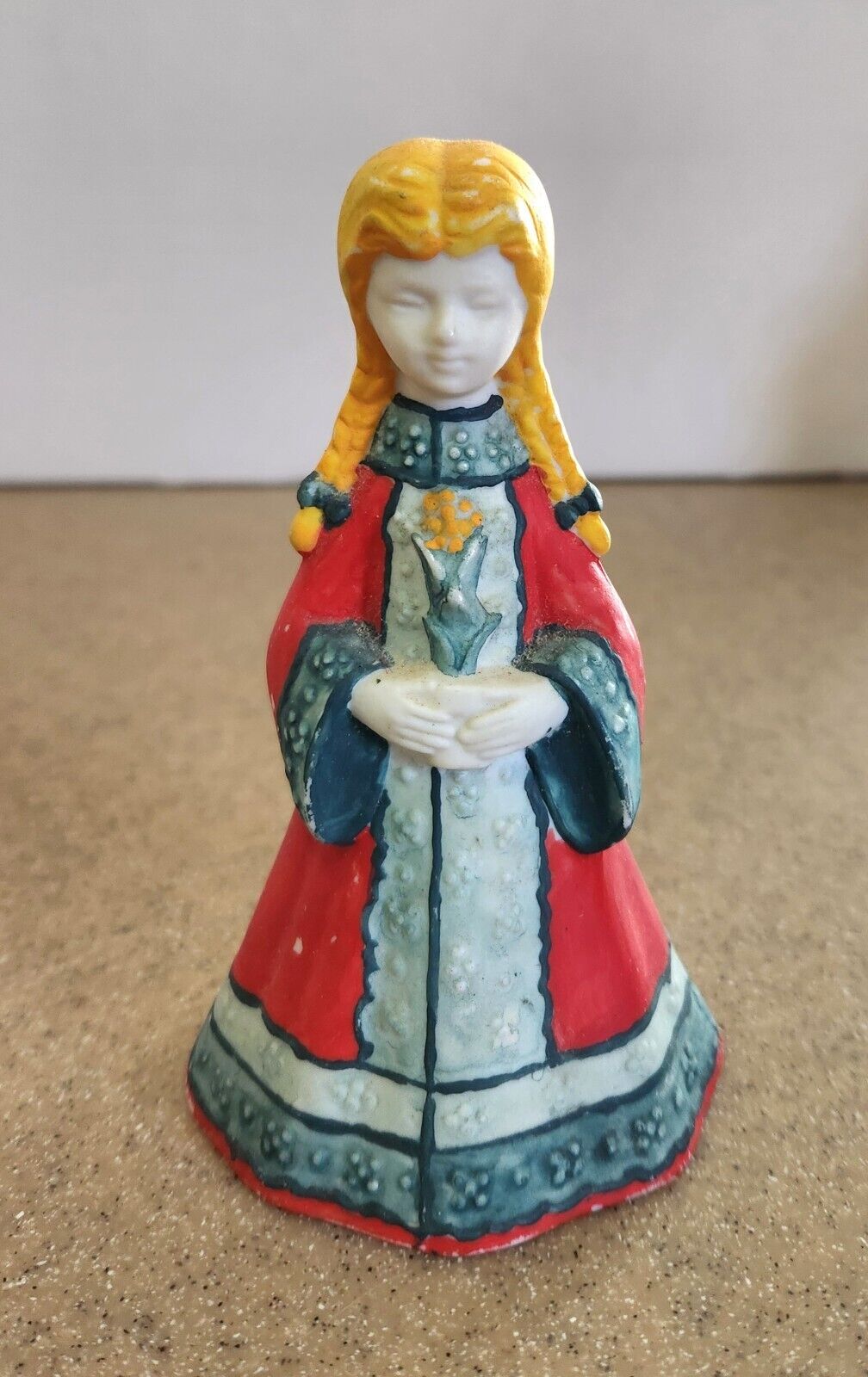 Hand Painted “AES Japan” Choir GIRL Bell  Holding Flowers Bisque PORCELAIN 