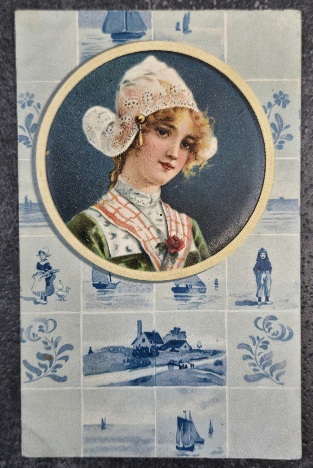 Vintage 1910 Color Postcard Fashion Dress Beautiful Dutch Woman Model