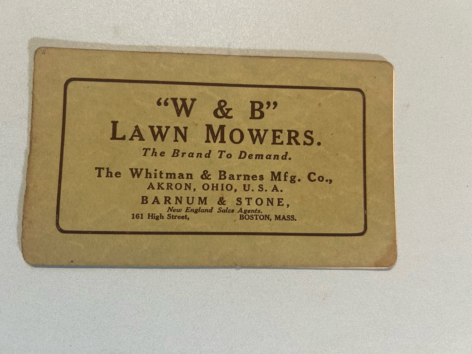 W & B Lawn Mower catalog by Whitman & Barnes  1910 sales brochure with info.