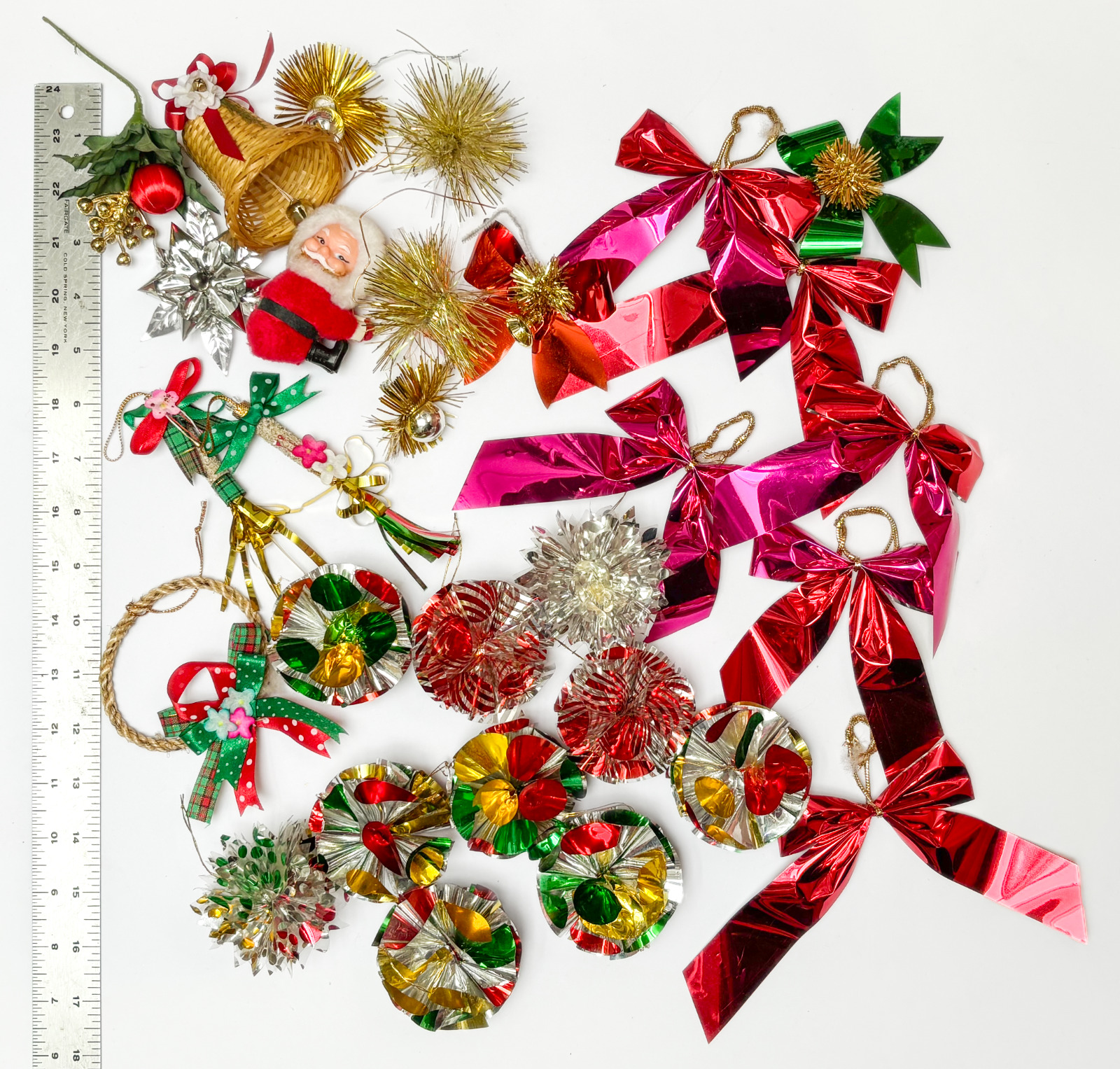 VINTAGE Lot of 10 Metallic Mylar Foil Pom Pom Christmas Ball Ornaments & more