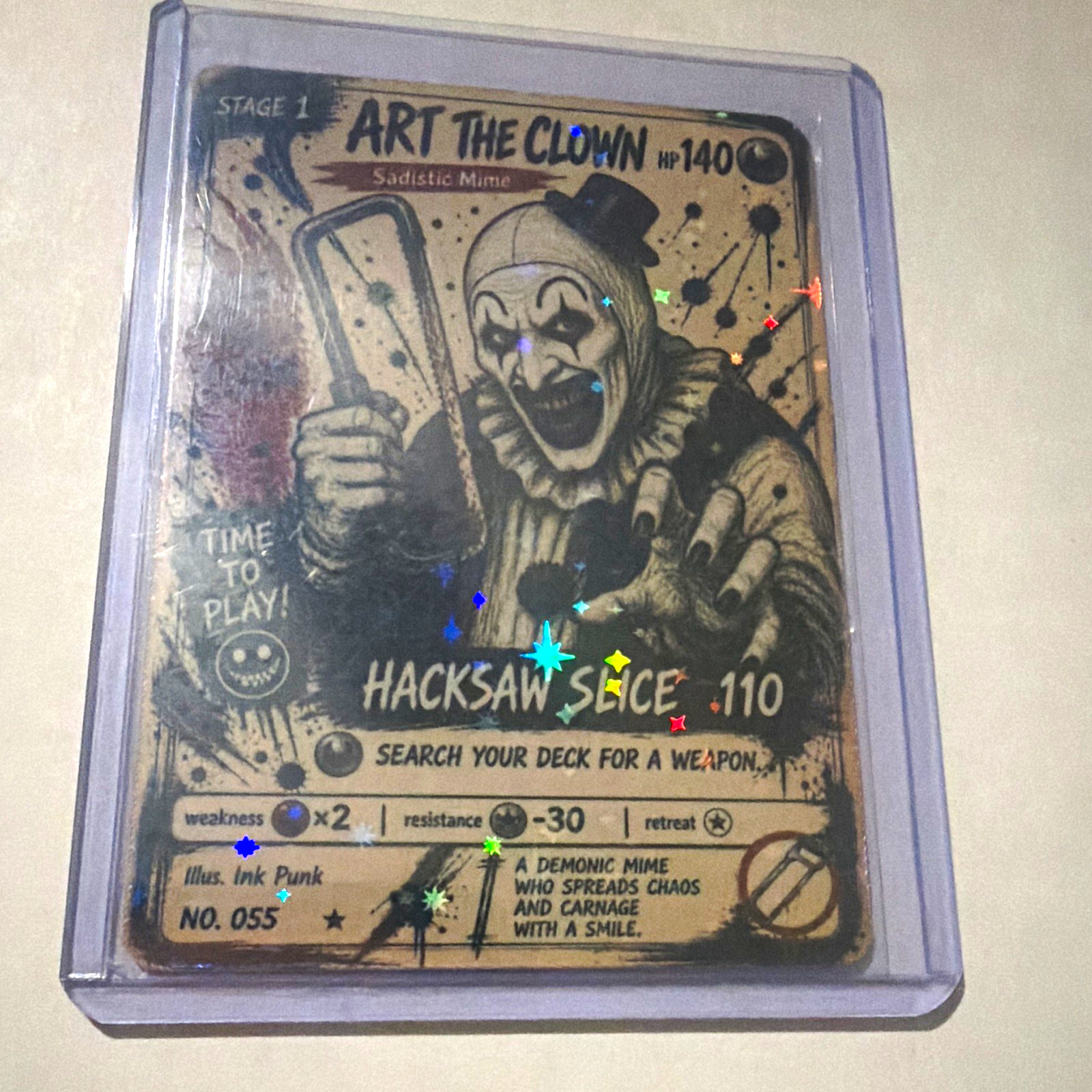 Terrifier Art the Clown Slasher Hacksaw Slice Holo Refractor Auto #055/110 card