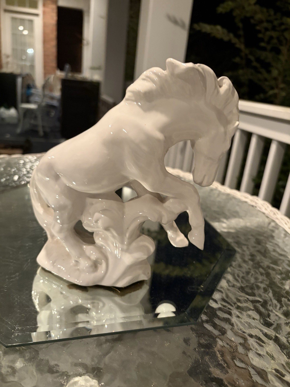 Vtg MCM 1960\'s White Porcelain Rearing Horse Figurine Ceramic Stallion