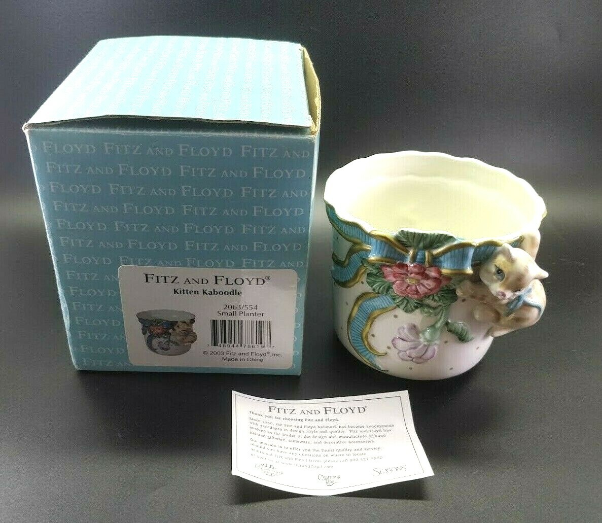 Vintage Fitz & Floyd Kitty Cat Kitten Kaboodle Small Planter 