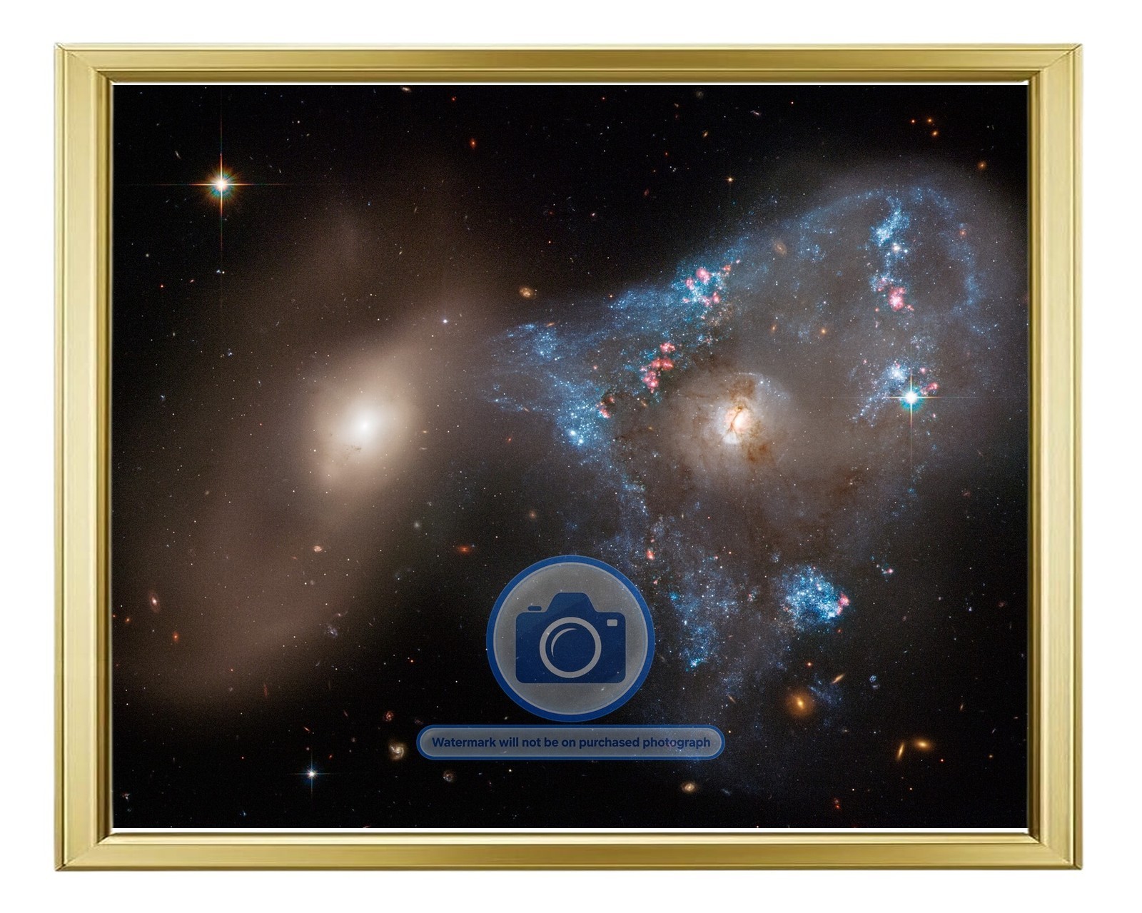 STUNNING GALAXY COLLISION CREATES SPACE TRIANGLE IN HUBBL 8X10 GOLD FRAMED PHOTO