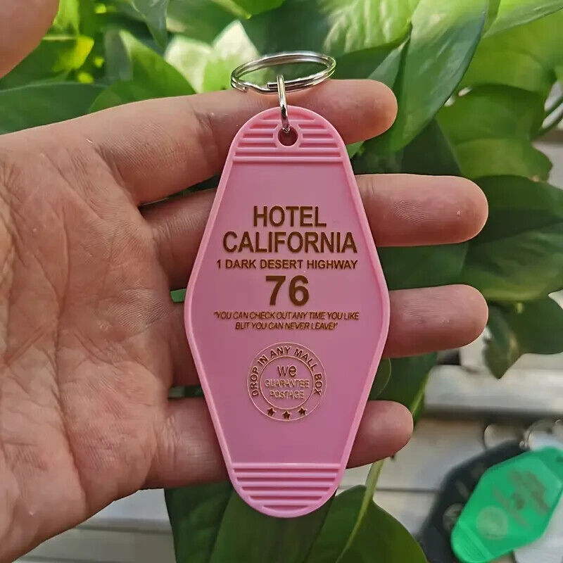 The Eagles Hotel California Motel Keychain Vintage Keyring PINK Collectible NEW