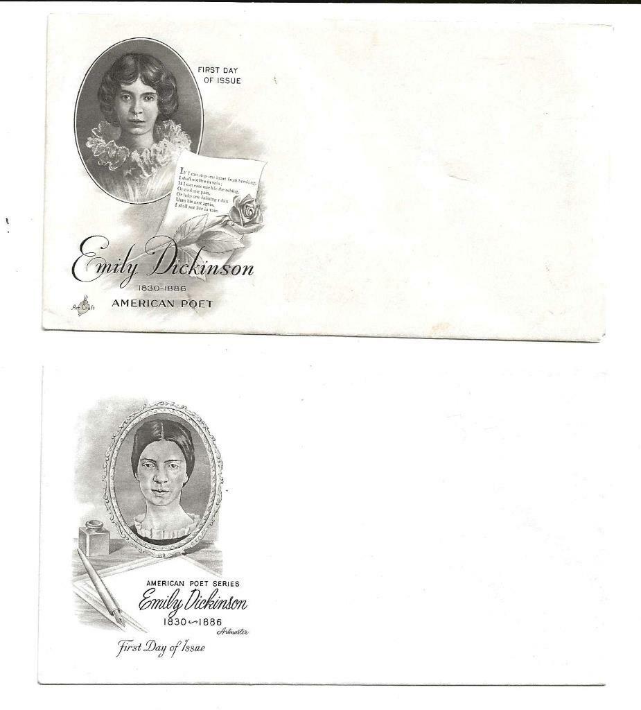 2 Poet Emily Dickinson Envelopes~Clean~Unposted~Not Stamped~Unused~1971~VG