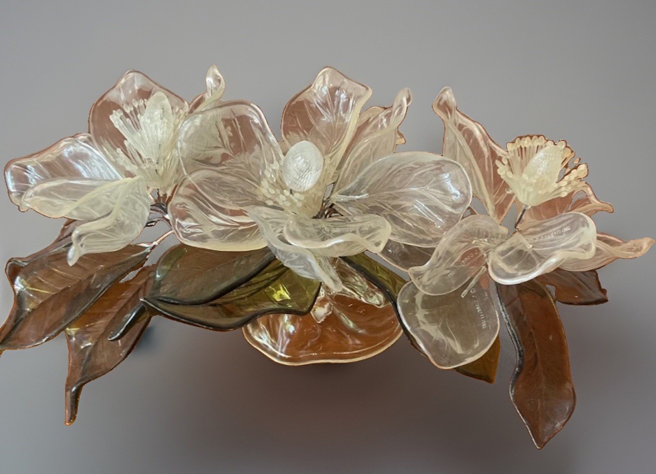 J Corelli Lucite Acrylic Flower Leaf Magnolia  1987 MCM 14\