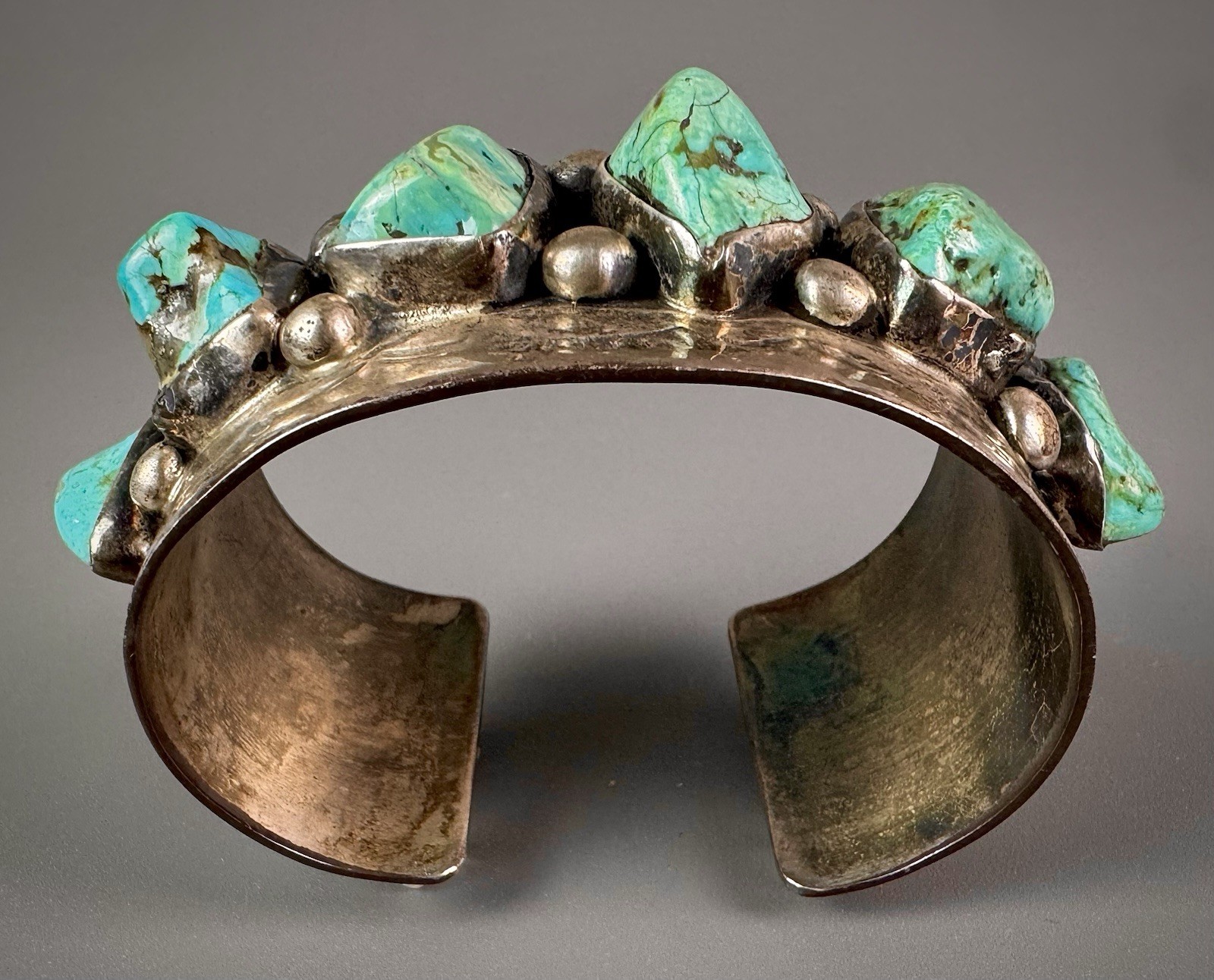 HUGE OLD PAWN Navajo Sterling Silver Turquoise Cuff Bracelet HEAVY  118 Grams