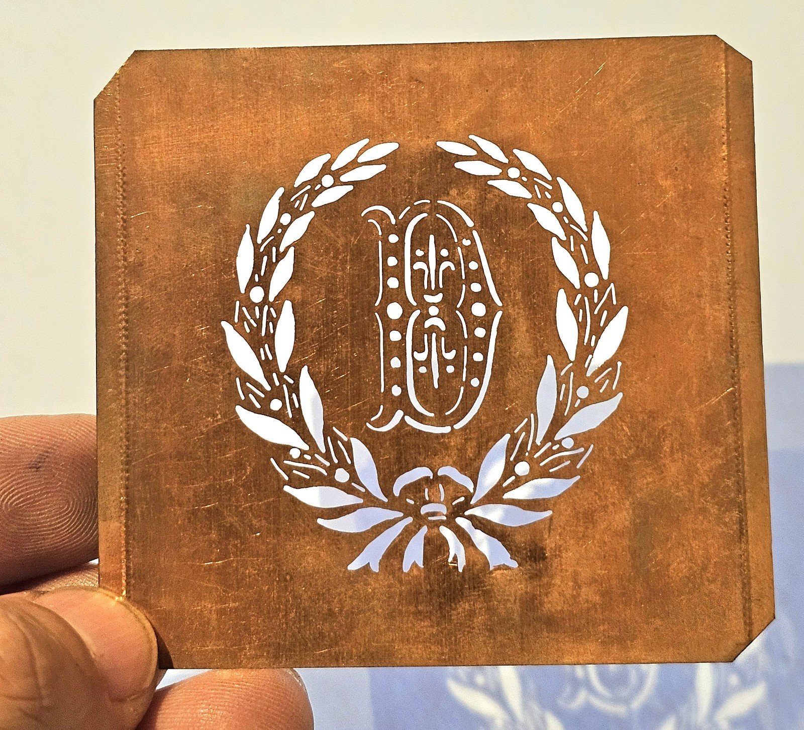 Antique Copper Monogram Stencil Letter D – Ornate Alphabet Plate c.1880–1920 D2