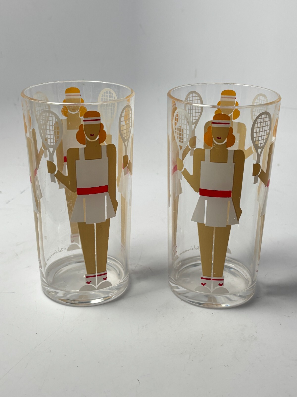 Set of 2 HJ Stotter Tennis Hi-ball/Tumbler Plastic Glasses Cups VTG Women MCM