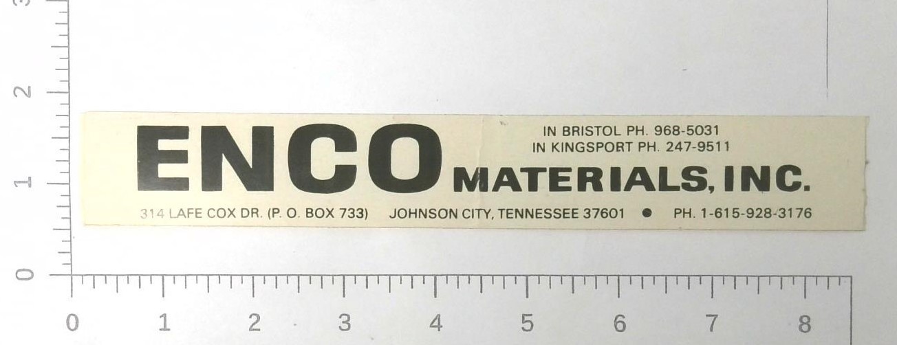 Enco Materials Inc Johnson City Tennessee Advertising Sticker Decal