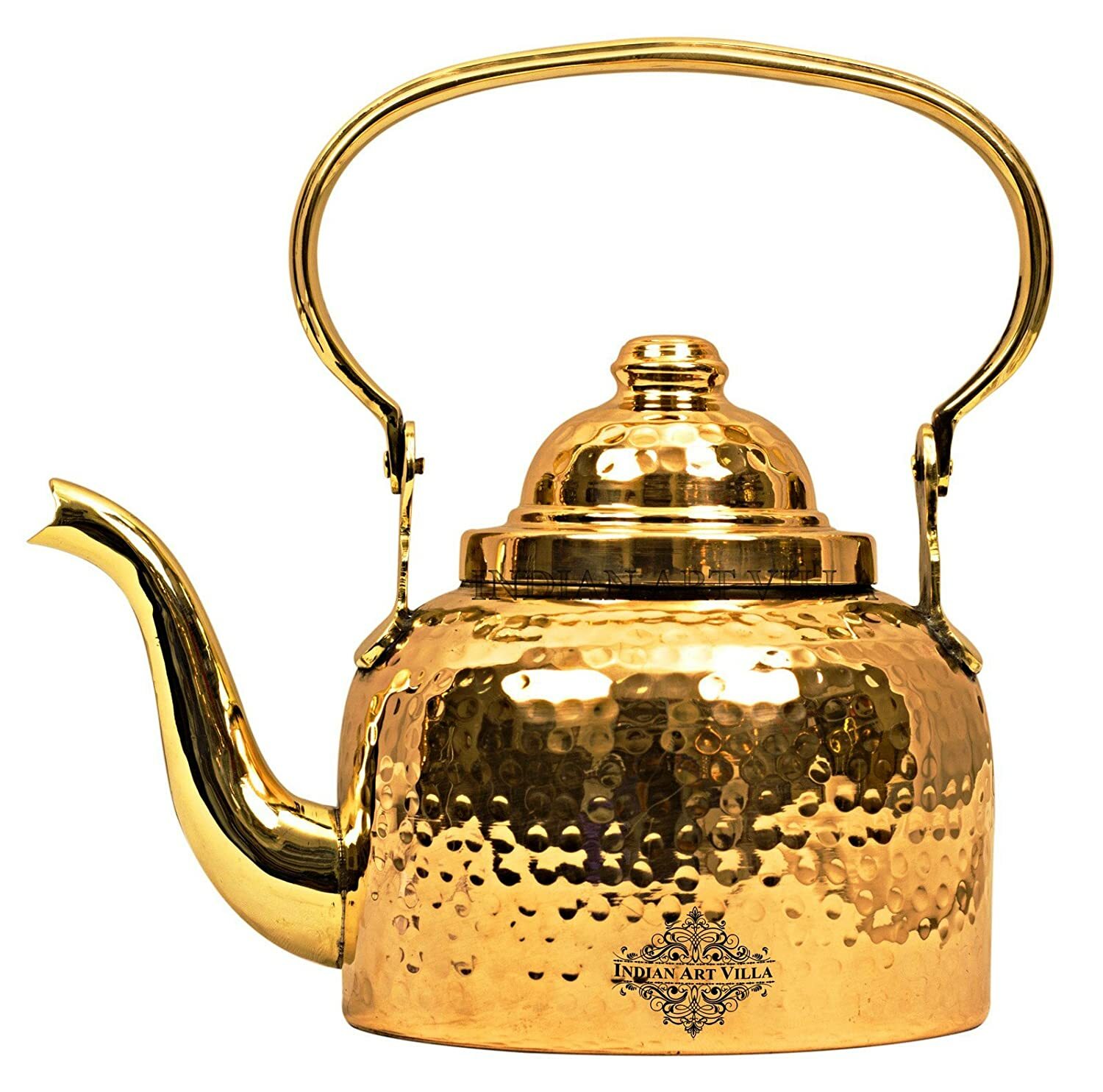 Hammered Designer Brass Tea Kettle Pot -1300 ml, Gold