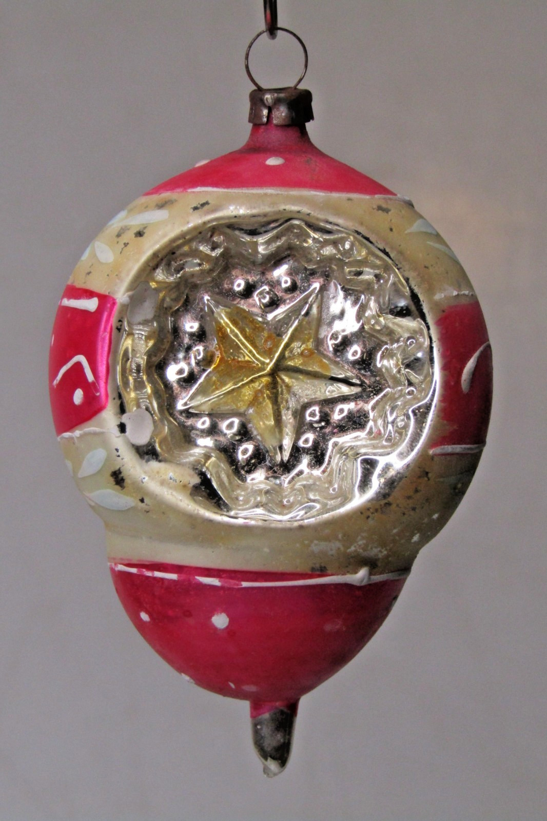 Antique VTG Glass Indent Outdent STAR Embossed DROP Christmas Ornament Germany