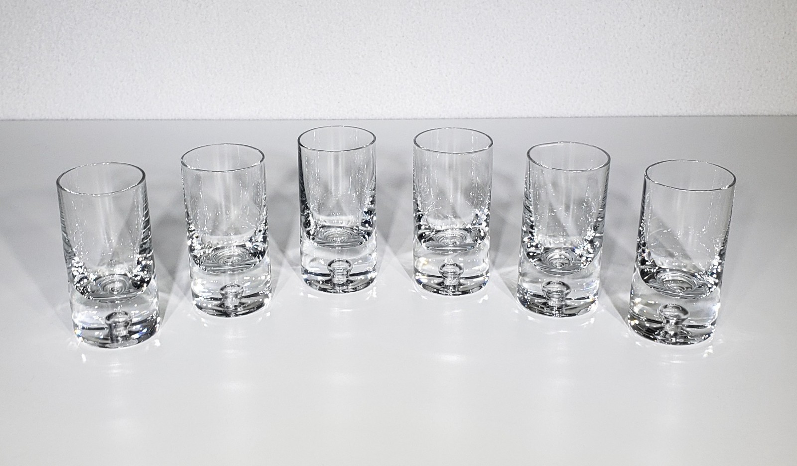 Krosno Poland 6 Clear Crystal Vodka Tequila Bubble Bottom Shot Glasses 3.25\